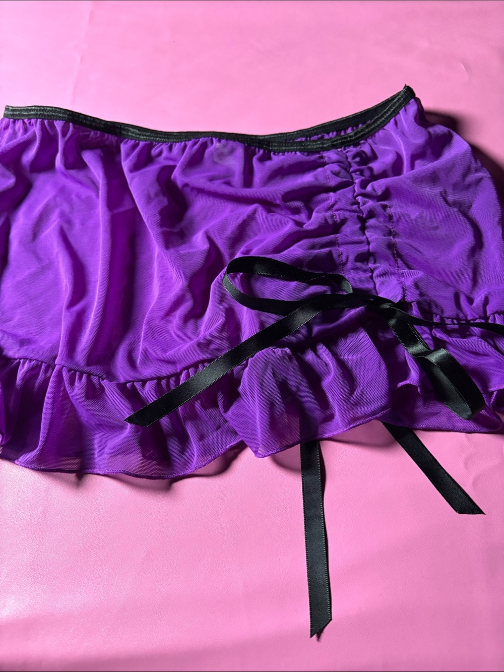 Purple Ruffle Satin-Trim Sleep Skirt